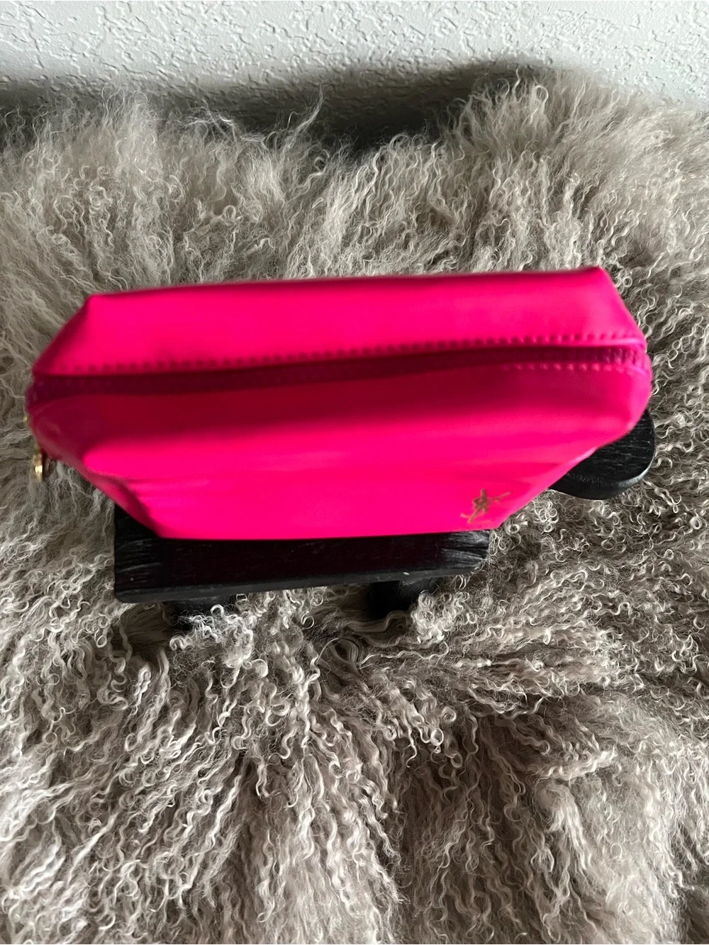 Yves Saint Laurent Hot Pink Cosmetic Pouch with Gold YSL Logo